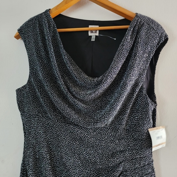 NWT Anne Klein Black With Sparkle Dress Rouching Sleeveless Cocktail Party Sz 12 - Picture 4 of 8